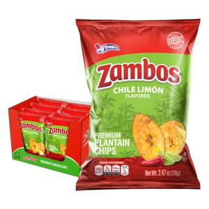Zambos Plantain Chips Chili Limon, Crunchy Plantain Chips With Chili, Lime and Salt 2.47 oz, 8 Pack (EXP 03/16/26)