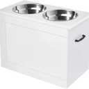 PawHut Raised Pet Feeding Storage Station with 2 Stainless Steel Bowls Base for Large Dogs and Other Large Pets, White