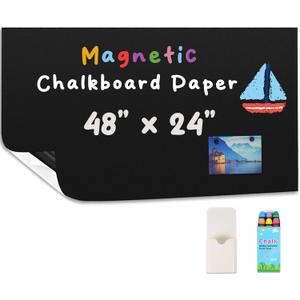 Magnetic Chalkboard Contact Paper for Wall 48" x 24" Self Adhesive Blackboard Wallpaper Peel and Stick Wall Decal Roll with Starter Kit for Home