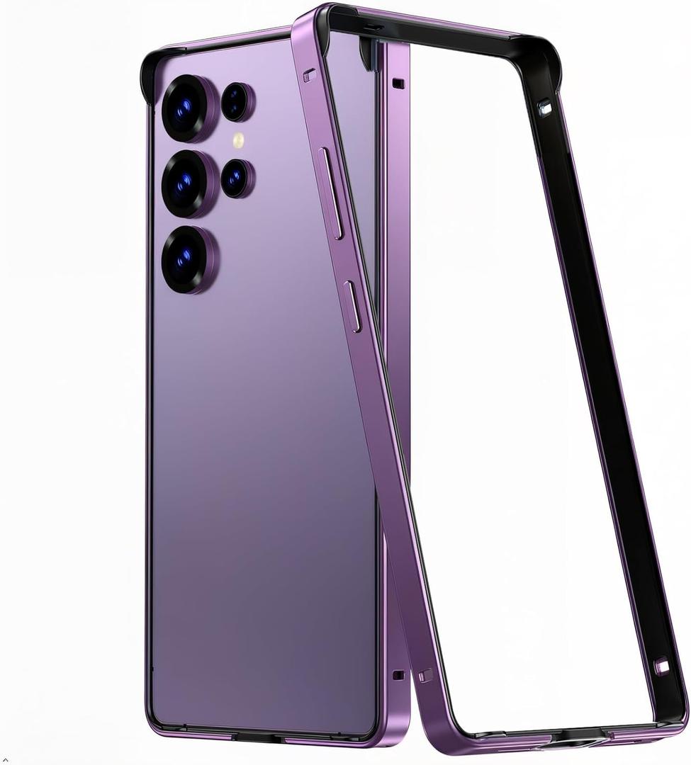 for Galaxy S26 Ultra Bumper Case Metal, No Back Design Compatible with MagSafe, Aluminum Alloy + TPU Bumper Frame Slim Fit Excellent Heat Dissipation 4 Corner Raised Shockproof (Purple)