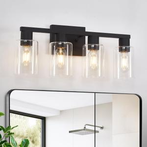 Black Vanity Lights for Bathroom 4 Light Bathroom Vanity Light Classic Bathroom Lighting Fixtures Over Mirror Farmhouse Vanity Lights with Clear Glass Shade