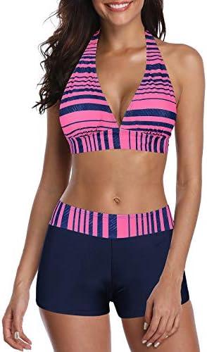 Century Star Women Two Piece Swimsuit with Boy Shorts - Modest Swimming Suits High Waisted Bathing Suits Bikini Set, M
