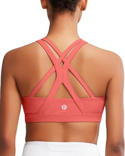 RUNNING GIRL Sports Bra for Women, Medium-High Support Criss-Cross Back Strappy Padded Sports Bras Supportive Workout Tops L