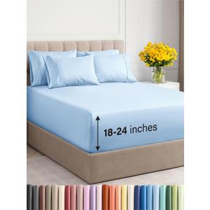Extra Deep King Sheet Set - 6 Piece Breathable & Cooling Sheets - Hotel Luxury Bedding Set with 18-24 Inch Extra Deep Pockets - Easy Fit - Super Soft, Wrinkle Free and Comfy - Light Blue, King Size (19 - Baby Blue)