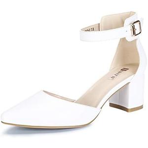 IDIFU Women's IN2 Pedazo Dress Shoes Low Block Heels Comfortable Chunky Closed Toe Ankle Strap Wedding Pumps, Size 8.5