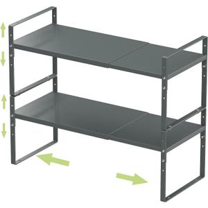 Jojocross Expandable Stackable Spice Rack Cabinet Shelf Organizer in Cabinets Shelves Kitchen Cupboard Organization Stack up Racks Pantry Countertop Storage (Gray, Large 2 Packs)