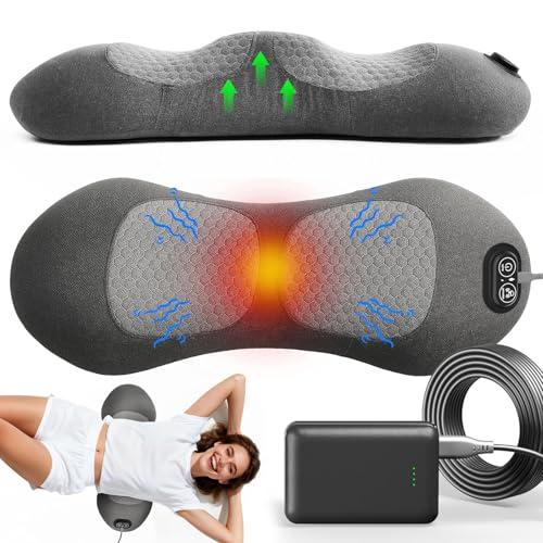Upgraded 3-in-1 Portable Lumbar Pillow for Back Relief, Smooth Spine Triple Fusion Back Massager with Stretch, Vibration & Heat, Includes 5000mAh Power Bank for Deep Relaxation on Bed, Sofa & Car
