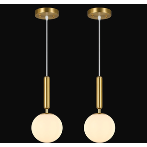 FDPBY Modern Hanging Light Fixture Pendant Lighting for Kitchen Island Mid Century Gold Pendant Lights with Globe Milky White Glass Pendant Light for Bedroom Bathroom Entryway (2 Pack)