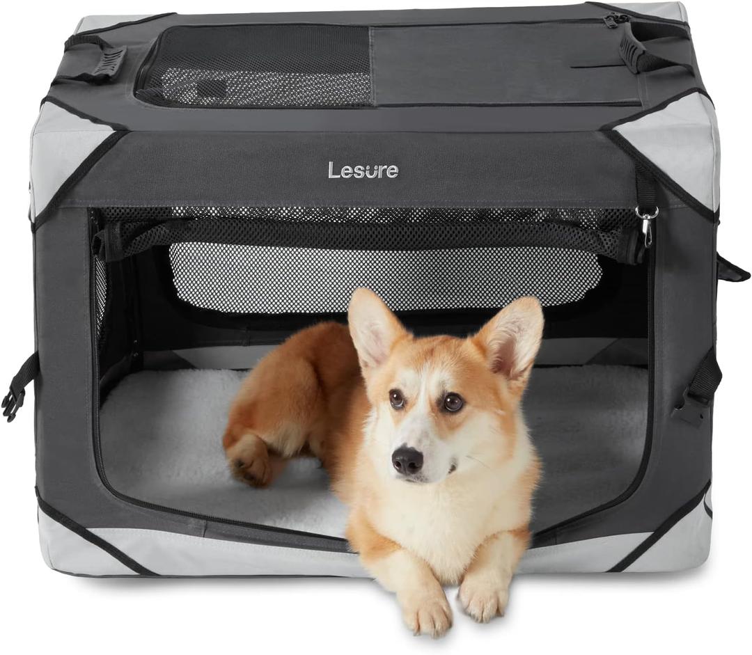 Lesure Collapsible Dog Crate - Portable Travel Kennel for Medium Dog, 4-Door Pet Crate with Mesh Windows, Indoor & Outdoor, Charcoal Gray (30.0"L x 21.0"W x 21.0"H)