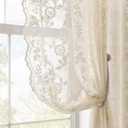 FINECITY Beige Lace Curtains 36 Inch Length 2 Panels Rusitc Leaf Floral Short Sheer Curtains for Kitchen Window Over Sink, Rod Pocket Privacy Light Filtering Lace Cafe Curtain, 42 x 36 Inch