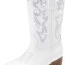 Cowboy Boots for Girls Pointed Toe Kids Cowgirl Boots Mid Calf Western Youth Cowgirl Boots Horse Riding Party for Toddler Little Big Kids (White Rhinestone)