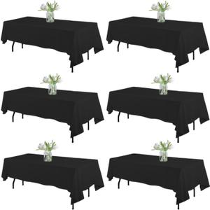 WIGENIUS 6 Pack Black Table Cloth Rectangle Tablecloths 60X84 Inch,Polyester Table Cloth for 4 Foot Rectangle Tables,Wrinkle Resistant Washable Fabric Table Covers for Party,Wedding Banquet
