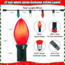 C7 Christmas String Lights, 25Ft Outdoor Decorations With 27 LED Red White and Green Shatterproof Bulbs, Hanging Patio Lights for Tree Backyard Holiday Party Decor