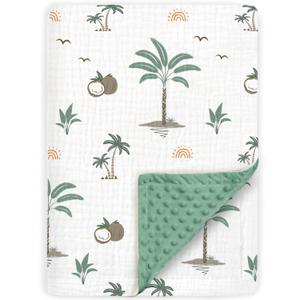 BOPRIO Muslin Baby Blankets for Boys Girls, Ultra Soft Nursery Minky Blankets with Breathable Cotton Front and Dotted Fleece Backing, Crib Blanket for Baby Infant Toddler, 30 x 40 Inch (Green)