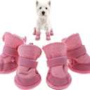GabeFish Puppy Cute Cozy Warm Anti Slip Winter Boots for Small Medium Dogs Pets Cats Thicken Fleece Snow Shoes Pink Small (Label: 2)