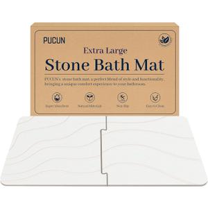 32 * 20 Stone Bath Mat Large Diatomaceous Earth Non-Slip Stone Shower Mat,Diatomite Bath Mat for Bathroom Floor -Super Absorbent,Natural, Easy to Clean(White) Pcs (1'8" x 2'8" (Rectangular))