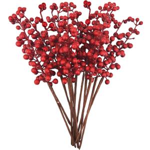 Jmkcoz 12 Pack Artificial Red Berry Stems Branches, Fake Burgundy Berry Picks Holly Berries for Christmas Tree Xmas Valenintes Wreath Decorations Floral Arrangements Home Holiday DIY Crafts Decor