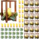 54 Pcs /18 Set Wedding Lantern Centerpiece for Table-Wooden Candle Lantern Bulk Includes 18 Farmhouse Wooden Candle Holder 18 Flameless LED Candles 18 Eucalyptus Leaves Wreath for Decoration