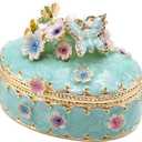 LARAINE Jewelry Trinket Box Decorative Vintage Style Jewelry Organizer for Women Rhinestones Jewelry Storage Home Decor Unique Gift (Oval Blue)