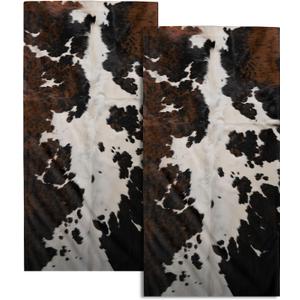 Cow Fur Texture Hand Towels 2 Pack 28x14 Inch White Black Brown Animal Skin Print Kitchen Bathroom Gym Towels (one size)