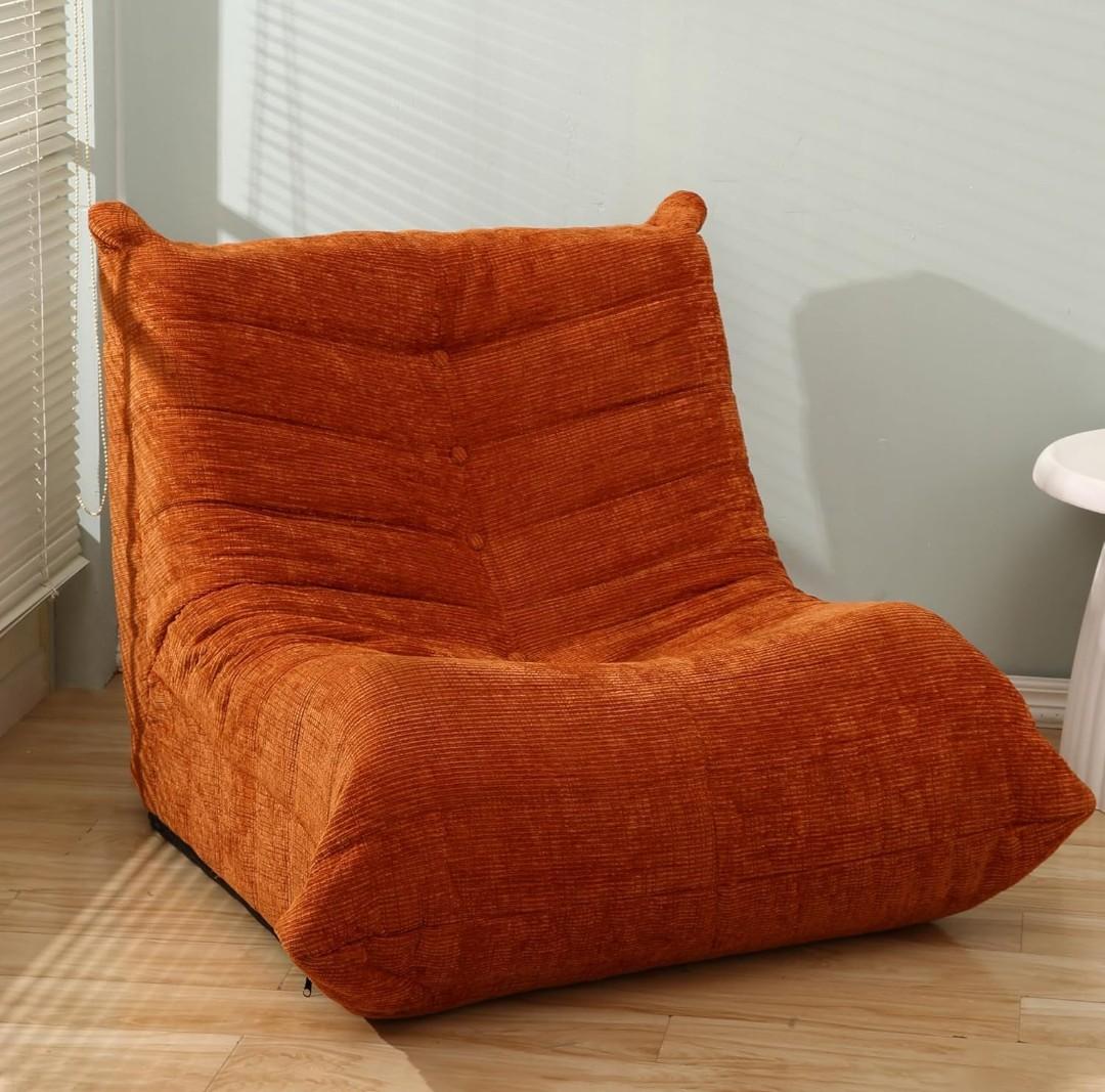 Bean Bag Chair, Bean Bag Sofa for Adults, Bean Bag Chair with Memory Foam, Modern Fireside Lounge Chairs for Living Room, Bedroom, Office, Orange