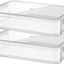 2 Pack Document Storage Clear Plastic Storage Boxes with Lids Stackable Storage Bins Paper Storage Box Containers for Organizing A4 File Paper Document Photo Scrapbook Craft Storage White