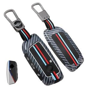 1Pcs Heavy Zinc Alloy Key Fob Cover for BMW 2023-2025, Full Protection Remote Keychain with Carbon Fiber Pattern Compatible with BMW New 5/7 Series X1 X5 x6 x7 XM IX IX3 I5 I7 740i 760i (Gunmetal)