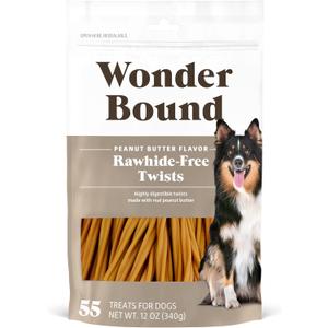 Wonder Bound Peanut Butter Flavor Dog Twist Sticks - 55 Count - Rawhide-Free Dog Treats, Dental Health Chews for Plaque & Tartar Control, Easy to Digest, Long-Lasting, Best By: 05/05/2027