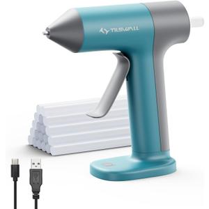 Tilswall Cordless Hot Glue Gun, Rapid 30s Preheat, Mini glue gun and sticks set with 2000mAh Type-C Rechargeable, Smart Power Off, 20 Premium Glue Sticks, Ideal for DIY Crafts, Gift Making Blue
