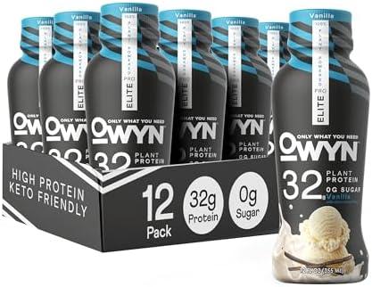 OWYN Only What You Need Pro Elite Vegan Plant Based High Protein Shake, Vanilla, 11 Pack, 32g Protein, Amino Acids, Prebiotics, Omega-3, Workout and Recovery, 0g Net Carbs, Zero Sugar, Keto, BB 09 OCT 2026