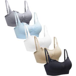 Suekaphin 5PACK Nursing Bra Wireless Bra Women's Sleeping Maternity Bra Breastfeeding Bra (3X-Large Plus, Black/Nude/Gray/White/Lightblue)