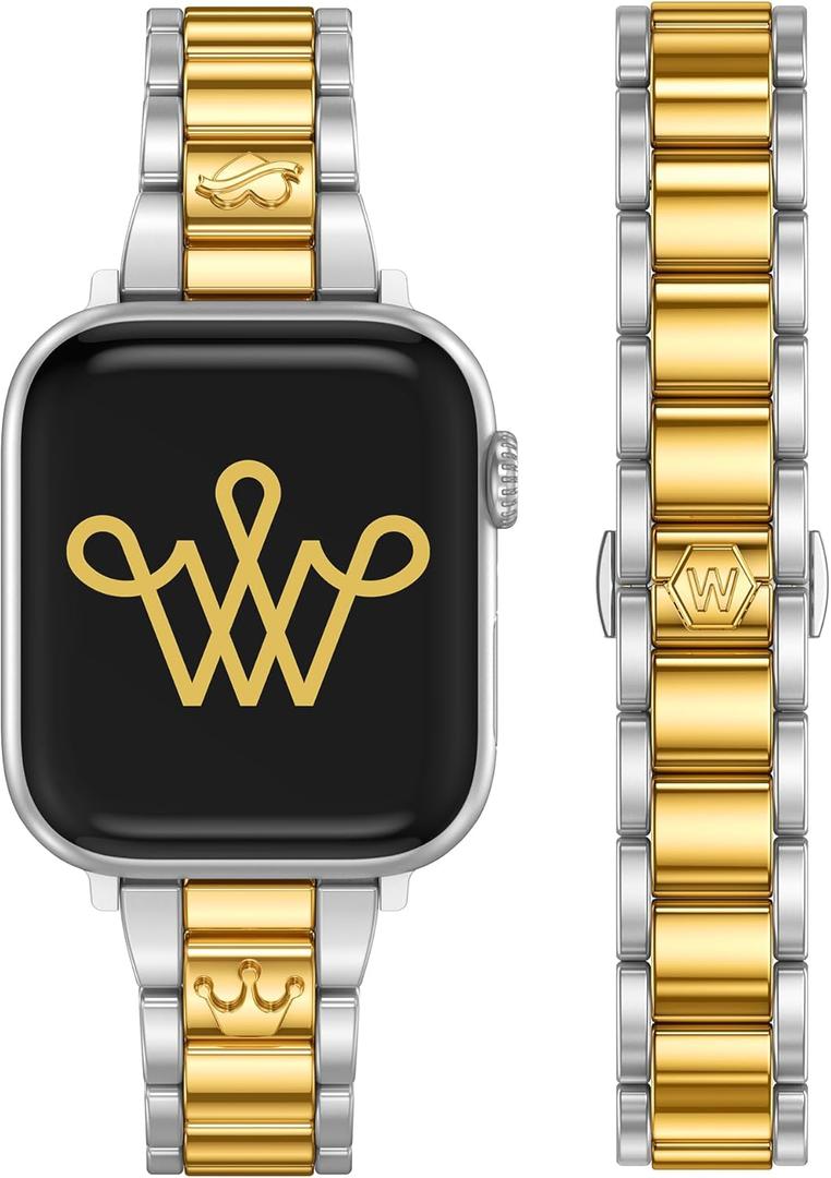 Wearlizer Compatible with Apple Watch Bands for Women Dressy Metal Strap Designer Stainless Steel  Bracelet for iWatch Silver/Gold, 49/46/45/44/42mm(Series 3 2 1)