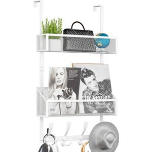 Kaiferty Over The Door Hooks Organizer, Coat Rack Over The Door Storage Hanger Towel Rack, Back of Door Storage Organizer for Bathroom,Bedroom,Kitchen,Office (White, 3-Tier)