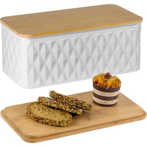 Large Bread Box for Kitchen Countertop Corner Breadbox for Homemade Bread Metal White Diamond Pattern Embossed Bread Storage Container Bin with Bamboo Lid