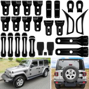 26PCS Full Set Exterior Decoration Trim Kit for Jeep Wrangler JL JLU 2018-2023 Door Hinge Handle Engine Hood Hinge Hood Latch Wheel Eyebrow Side Air Outlet Rear Tailgate Window Hinge Cover (Black)