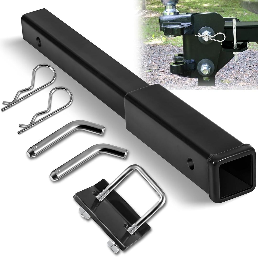 MorningRo 18 Inch Trailer Hitch Extender Fits for 2 Inch Receiver with Pin Clip Anti Rattle Tightener Rack for Tube Extender Receiver 3, 500 Lbs for Trailer Truck Cargo Carriers