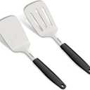 13.4 in Stainless Steel Spatula Set of 2, Heavy Duty Solid & Slotted Metal Spatula with Silicone Handle for Cast Iron Skillet, Egg, Burger and Grilling, Large
