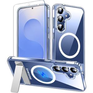 xiwxi for Samsung Galaxy S25 Plus Case with Kickstand,[Compatible with Magsafe][1*Screen Protector],Military-Grade Protection,Magnetic Phone Case for Samsung Galaxy S25 Plus,Clear