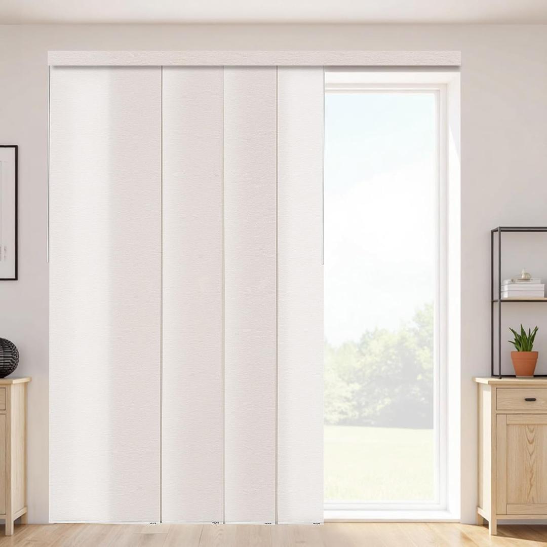 VEVOR Panel Track Blinds, Extendable Track from 45.8 in to 86 in W, Trimmable Panel Curtains Up to 96 in H, Adjustable Vertical Panel Blinds for Sliding Doors, Patio Doors, Room Divider, Light Brown, 98.4"W x 85.8"H