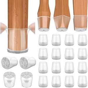 BALEINE 16 Pack Silicone Chair Leg Floor Protectors, Stool Leg Protectors Cap, Non-Slip Chair Leg Caps for Hardwood Floors (Clear & Small, 16 Pack)