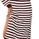 MASCOMODA Womens Fall Dresses 2024 Striped Sweater Dress Casual Long Sleeve V Neck Collared Loose Side Slit Knit Midi Dress (Small, Coffee)