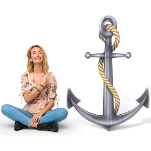4 Feet Nautical Anchor Cardboard Cutout Decorations Large Shipwreck Party Stand up Decorations Cruise Ship Hook Rope Photo Props for Nautical Pirate Party Home Outdoor Decor(Metal)