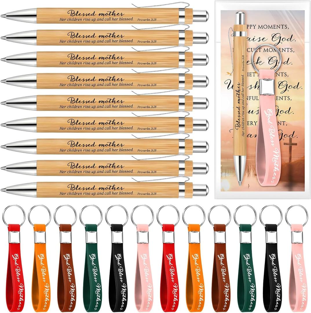 AmazingSpark 148 Pcs Christian Church Gifts for Women God Bless Mother Keychain Bible Verse Pens with Inspirational Prayer Cards Religious Gift for Women VBS Church Party Favors, 5.51 inches x 9.84 inches