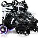 Toddler Roller Skates with Cool Dino Script Design, Kids Training Skating Shoes with Triple Safety Protection, 4 Adjustable Sizes, Light-Up Wheels (XS-Small(6.5C-9C US), Fossil Black)