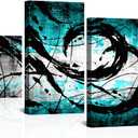 KREATIVE ARTS 4 Panel Turquoise Decor for Living Room Large Size Teal Wall Art Blue Grey Black Wall Decoration Canvas Print Modern Abstract Painting L68xH32inch (Blue)