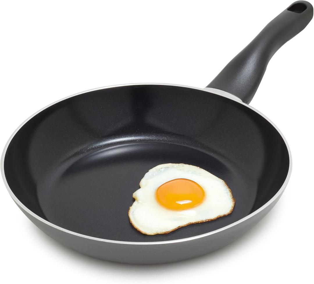 Deco 9.5 Nonstick Frying Pan Skillet, Made in Italy, Diamond Ceramic PFAS-Free, Dishwasher & Metal Utensil Safe, Durable Gloss Enamel Finish, Stay-Cool Handle, High Walls-Extra Room, Gray