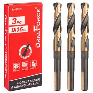 3PCS 9/16 Inch Cobalt Drill Bits HSSCO High Speed Steel M35 S&D Twist Drill Bits for Stainless Steel 1/2" Reduced Shank 6" OAL 135-Degree Split Point