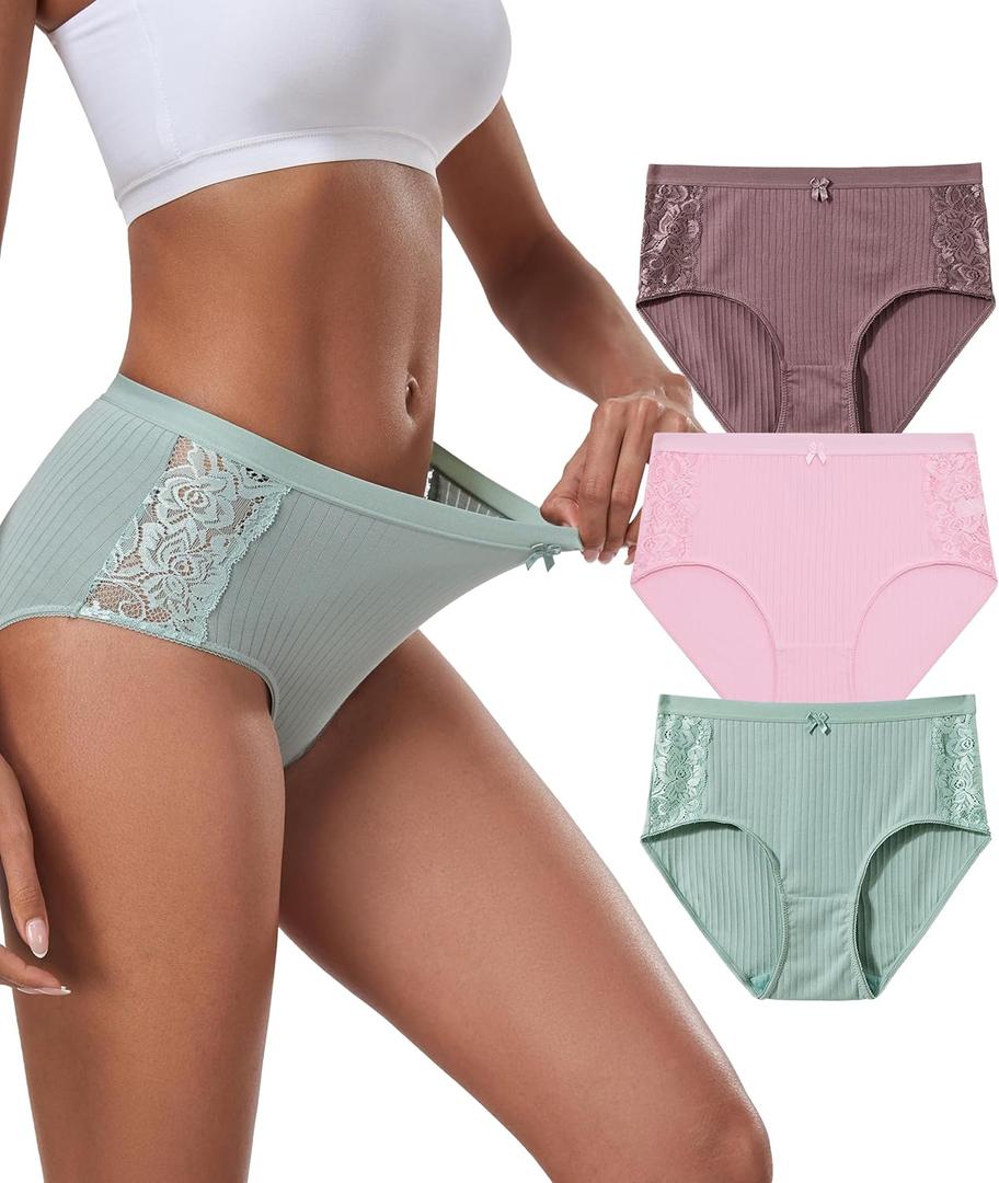 ANLIQI Womens Cotton Hipster Underwear Lace Panties Middle Rise Briefs Soft & Breathable Ladies Full Coverage Undies S-3XL (XXXL)