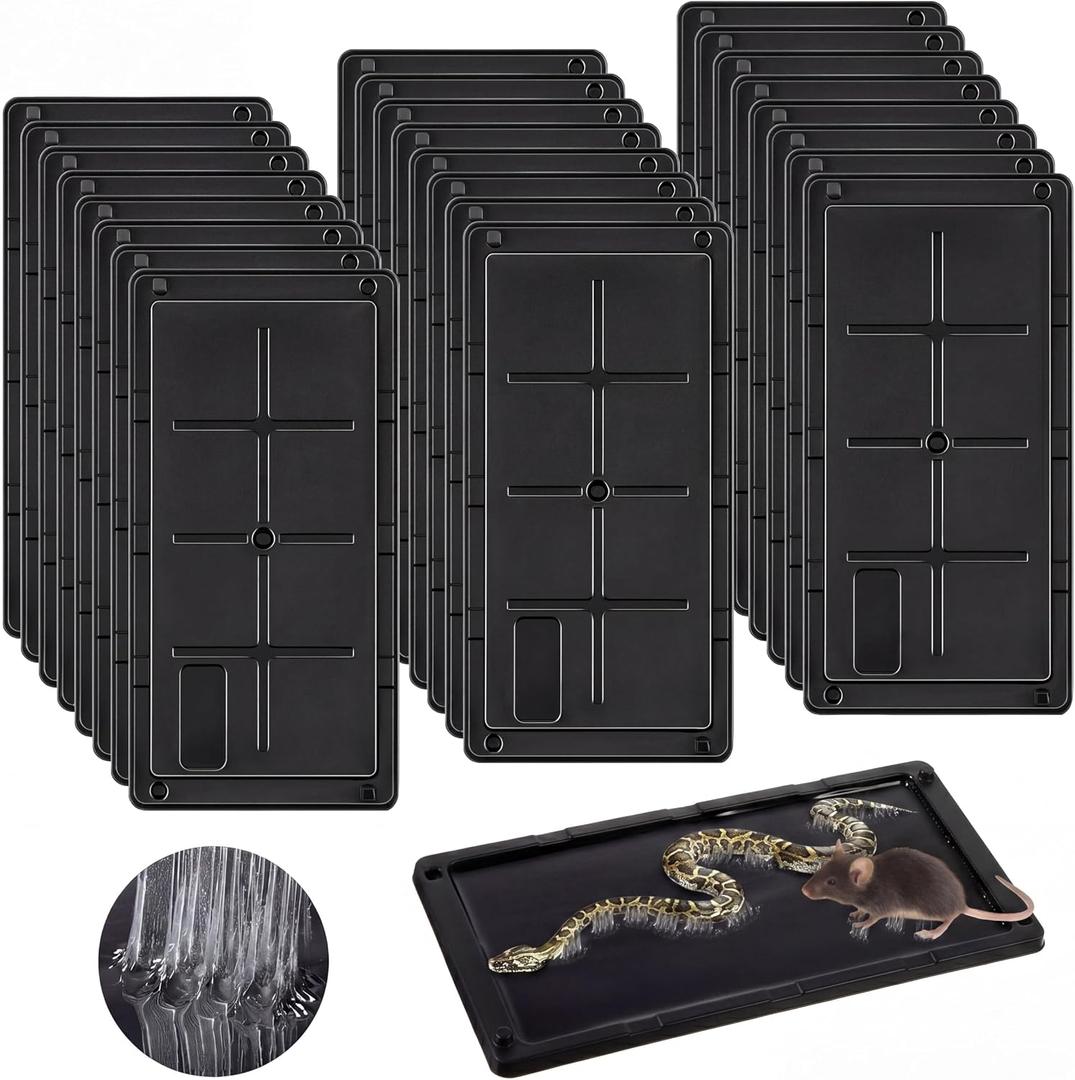 Qualirey 24 Pack Glue Traps for Rats and Snakes, Larger and Heavy Duty Baited Sticky Traps with Non-Toxic Glue, Exterminator Plastic Mouse Indoor Board, Ready to Use, Safe to Children and Pets (Black)