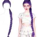 Long Purple Braid Wig for Women - Anime Costume Cosplay Base Wigs with Braids Ponytail Clip & Extra Hair Net for Stage Party Halloween Costume Cosplay, 47 Inches